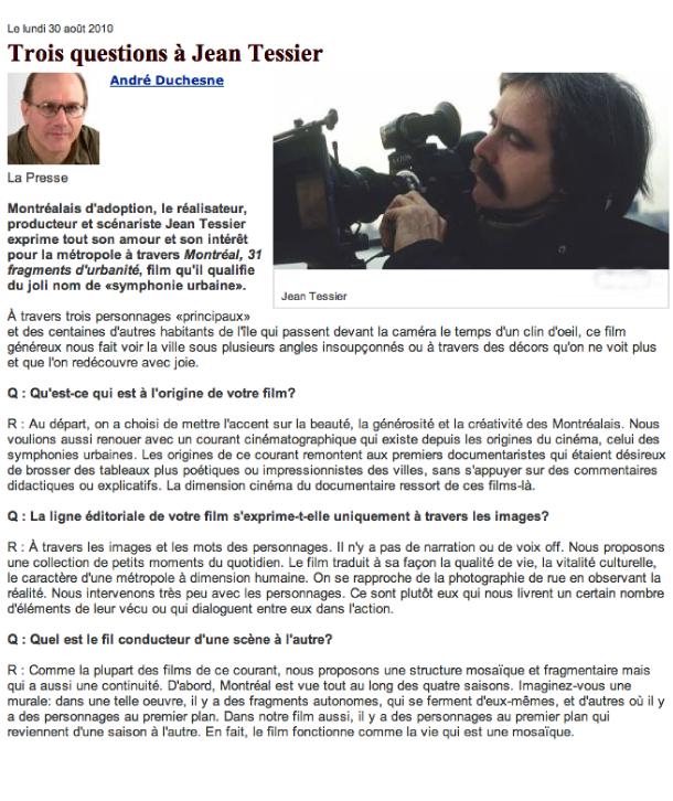 Article_LaPresse_Trois_Questions_à_Jean_Tessier